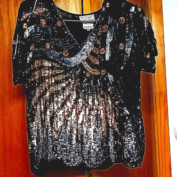💋Vintage sequin beaded  top blouse cocktail   80's 90's - Picture 1 of 3